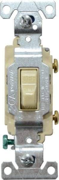 Cooper Wiring Devices - 1 Pole, 120 to 277 VAC, 20 Amp, Commercial Grade, Toggle, Wall and Dimmer Light Switch - 1.3 Inch Wide x 4.2 Inch High, Fluorescent - Exact Industrial Supply