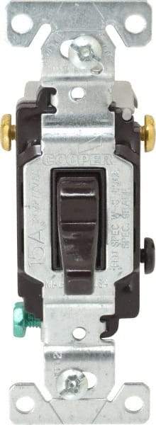 Cooper Wiring Devices - 3 Pole, 120 to 277 VAC, 15 Amp, Commercial Grade, Toggle, Wall and Dimmer Light Switch - 1.3 Inch Wide x 4.2 Inch High, Fluorescent - Exact Industrial Supply
