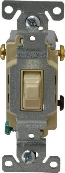 Cooper Wiring Devices - 3 Pole, 120 to 277 VAC, 15 Amp, Commercial Grade, Toggle, Wall and Dimmer Light Switch - 1.3 Inch Wide x 4.2 Inch High, Fluorescent - Exact Industrial Supply
