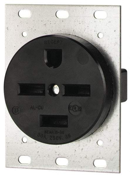 Cooper Wiring Devices - 250 VAC, 30 Amp, 15-30R NEMA Configuration, Black, Industrial Grade, Self Grounding Single Receptacle - 1 Phase, 3 Poles, 4 Wire, Flush Mount - Exact Industrial Supply