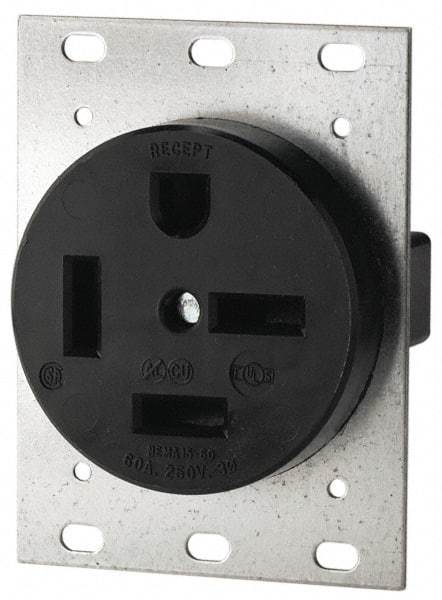 Cooper Wiring Devices - 250 VAC, 50 Amp, 15-50R NEMA Configuration, Black, Industrial Grade, Self Grounding Single Receptacle - 1 Phase, 3 Poles, 4 Wire, Flush Mount - Exact Industrial Supply