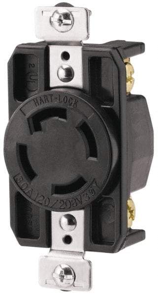 Cooper Wiring Devices - 120/208 VAC, 30 Amp, NonNEMA, Receptacle - 4 Poles, 4 Wire, Female End, Black - Exact Industrial Supply