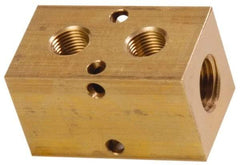 Made in USA - 1/4" Inlet, 1/8" Outlet Manifold - 1-3/4" Long x 1" Wide x 1" High, 0.17" Mount Hole, 2 Inlet Ports, 2 Outlet Ports - Exact Industrial Supply
