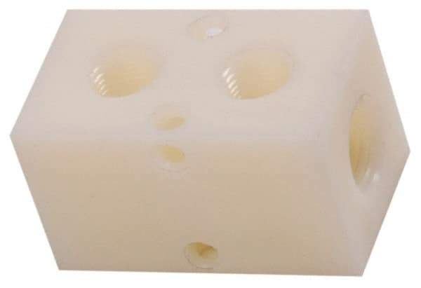 Made in USA - 1/4" Inlet, 1/8" Outlet Manifold - 1-3/4" Long x 1" Wide x 1" High, 0.17" Mount Hole, 2 Inlet Ports, 2 Outlet Ports - Exact Industrial Supply