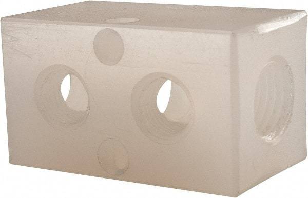 Made in USA - 1/4" Inlet, 1/8" Outlet Manifold - 1-3/4" Long x 1" Wide x 1" High, 0.17" Mount Hole, 2 Inlet Ports, 2 Outlet Ports - Exact Industrial Supply