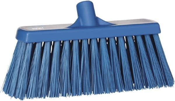 Vikan - 12" Heavy Duty Synthetic Push Broom - 4" Bristle Length, Plastic Block, European Threaded Handle Connection - Exact Industrial Supply