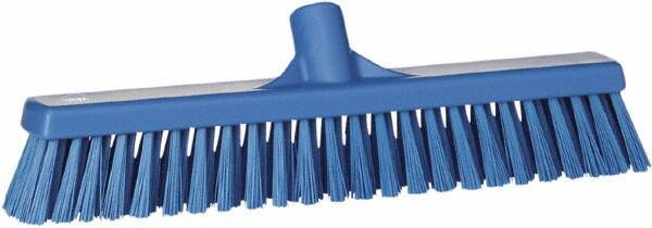 Vikan - 16" Fine Particle Synthetic Push Broom - 2" Bristle Length, Plastic Block, European Threaded Handle Connection - Exact Industrial Supply
