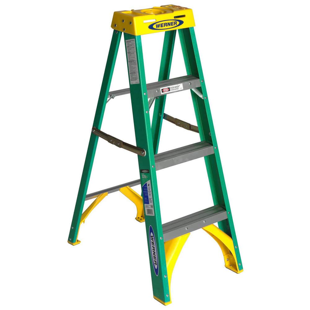 3-Step Ladder: Fiberglass, Type II, 225 lb Capacity, 4' OAH 19″ Base Width