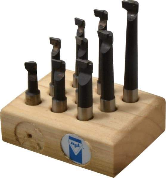 Made in USA - 5/16 to 7/16" Min Diam, 3/4 to 2-1/4" Max Depth, 3/8" Shank Diam, 2 to 3-15/16" OAL Boring Bar Set - C2 Carbide Tipped, Bright Finish, Right Hand Cut, 9 Piece Set - Exact Industrial Supply