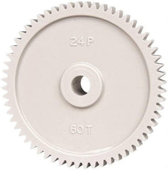 Made in USA - 24 Pitch, 2-1/2" Pitch Diam, 2.583" OD, 60 Tooth Spur Gear - 1/4" Face Width, 5/16" Bore Diam, 43/64" Hub Diam, 20° Pressure Angle, Acetal - Exact Industrial Supply