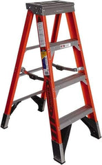 Werner - 3 Steps, 4' High, Type IAA Rating, Fiberglass Step Ladder - 375 Lb Capacity, 21-1/2" Base Width - Exact Industrial Supply