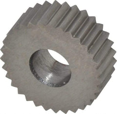 Made in USA - 1/2" Diam, 90° Tooth Angle, 20 TPI, Standard (Shape), Form Type High Speed Steel Straight Knurl Wheel - 3/16" Face Width, 3/16" Hole, Circular Pitch, Bright Finish, Series EP - Exact Industrial Supply