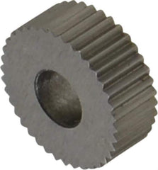 Made in USA - 1/2" Diam, 90° Tooth Angle, 25 TPI, Standard (Shape), Form Type High Speed Steel Straight Knurl Wheel - 3/16" Face Width, 3/16" Hole, Circular Pitch, Bright Finish, Series EP - Exact Industrial Supply