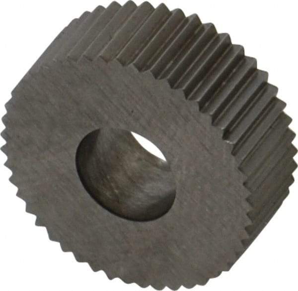 Made in USA - 1/2" Diam, 90° Tooth Angle, 30 TPI, Standard (Shape), Form Type High Speed Steel Straight Knurl Wheel - 3/16" Face Width, 3/16" Hole, Circular Pitch, Bright Finish, Series EP - Exact Industrial Supply