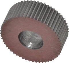 Made in USA - 1/2" Diam, 90° Tooth Angle, 35 TPI, Standard (Shape), Form Type High Speed Steel Straight Knurl Wheel - 3/16" Face Width, 3/16" Hole, Circular Pitch, Bright Finish, Series EP - Exact Industrial Supply