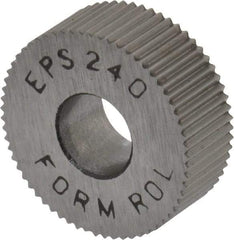 Made in USA - 1/2" Diam, 90° Tooth Angle, 40 TPI, Standard (Shape), Form Type High Speed Steel Straight Knurl Wheel - 3/16" Face Width, 3/16" Hole, Circular Pitch, Bright Finish, Series EP - Exact Industrial Supply
