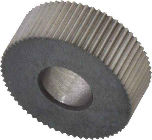 Made in USA - 1/2" Diam, 90° Tooth Angle, 41 TPI, Standard (Shape), Form Type High Speed Steel Straight Knurl Wheel - 3/16" Face Width, 3/16" Hole, Circular Pitch, Bright Finish, Series EP - Exact Industrial Supply