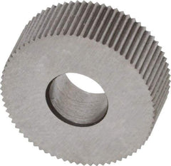 Made in USA - 1/2" Diam, 90° Tooth Angle, 47 TPI, Standard (Shape), Form Type High Speed Steel Straight Knurl Wheel - 3/16" Face Width, 3/16" Hole, Circular Pitch, Bright Finish, Series EP - Exact Industrial Supply