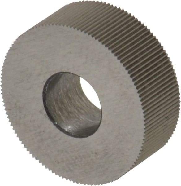 Made in USA - 1/2" Diam, 70° Tooth Angle, 80 TPI, Standard (Shape), Form Type High Speed Steel Straight Knurl Wheel - 3/16" Face Width, 3/16" Hole, Circular Pitch, Bright Finish, Series EP - Exact Industrial Supply
