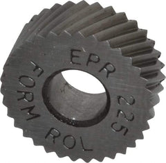 Made in USA - 1/2" Diam, 90° Tooth Angle, 25 TPI, Standard (Shape), Form Type High Speed Steel Right-Hand Diagonal Knurl Wheel - 3/16" Face Width, 3/16" Hole, Circular Pitch, 30° Helix, Bright Finish, Series EP - Exact Industrial Supply