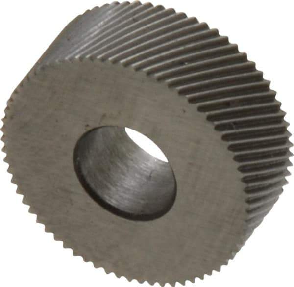 Made in USA - 1/2" Diam, 70° Tooth Angle, 50 TPI, Standard (Shape), Form Type High Speed Steel Right-Hand Diagonal Knurl Wheel - 3/16" Face Width, 3/16" Hole, Circular Pitch, 30° Helix, Bright Finish, Series EP - Exact Industrial Supply