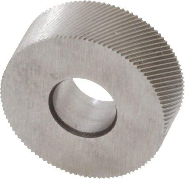 Made in USA - 1/2" Diam, 70° Tooth Angle, 80 TPI, Standard (Shape), Form Type High Speed Steel Right-Hand Diagonal Knurl Wheel - 3/16" Face Width, 3/16" Hole, Circular Pitch, 30° Helix, Bright Finish, Series EP - Exact Industrial Supply
