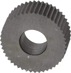 Made in USA - 5/8" Diam, 90° Tooth Angle, 24 TPI, Standard (Shape), Form Type High Speed Steel Straight Knurl Wheel - 1/4" Face Width, 1/4" Hole, Circular Pitch, Bright Finish, Series GK - Exact Industrial Supply
