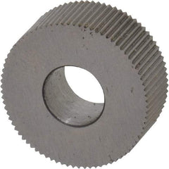 Made in USA - 5/8" Diam, 90° Tooth Angle, 41 TPI, Standard (Shape), Form Type High Speed Steel Straight Knurl Wheel - 1/4" Face Width, 1/4" Hole, Circular Pitch, Bright Finish, Series GK - Exact Industrial Supply