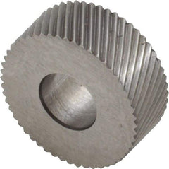 Made in USA - 5/8" Diam, 90° Tooth Angle, 30 TPI, Standard (Shape), Form Type High Speed Steel Left-Hand Diagonal Knurl Wheel - 1/4" Face Width, 1/4" Hole, Circular Pitch, 30° Helix, Bright Finish, Series GK - Exact Industrial Supply