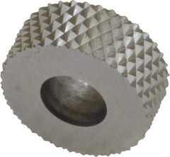 Made in USA - 5/8" Diam, 90° Tooth Angle, 20 TPI, Standard (Shape), Form Type High Speed Steel Male Diamond Knurl Wheel - 1/4" Face Width, 1/4" Hole, Circular Pitch, 30° Helix, Bright Finish, Series GK - Exact Industrial Supply