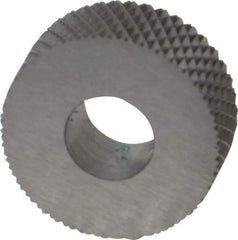 Made in USA - 5/8" Diam, 90° Tooth Angle, 25 TPI, Standard (Shape), Form Type High Speed Steel Female Diamond Knurl Wheel - 1/4" Face Width, 1/4" Hole, Circular Pitch, 30° Helix, Bright Finish, Series GK - Exact Industrial Supply