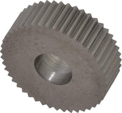 Made in USA - 3/4" Diam, 90° Tooth Angle, 19 TPI, Standard (Shape), Form Type High Speed Steel Straight Knurl Wheel - 1/4" Face Width, 1/4" Hole, Circular Pitch, Bright Finish, Series KN - Exact Industrial Supply