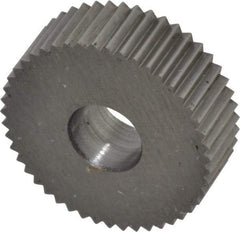 Made in USA - 3/4" Diam, 90° Tooth Angle, 20 TPI, Standard (Shape), Form Type High Speed Steel Straight Knurl Wheel - 1/4" Face Width, 1/4" Hole, Circular Pitch, Bright Finish, Series KN - Exact Industrial Supply