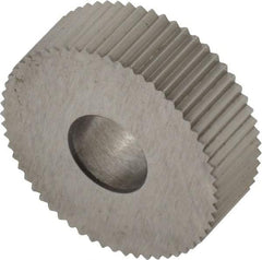 Made in USA - 3/4" Diam, 90° Tooth Angle, 25 TPI, Standard (Shape), Form Type High Speed Steel Straight Knurl Wheel - 1/4" Face Width, 1/4" Hole, Circular Pitch, Bright Finish, Series KN - Exact Industrial Supply