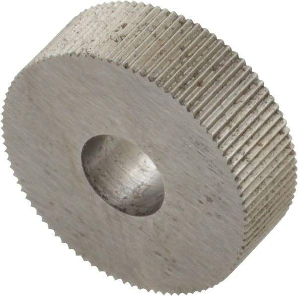 Made in USA - 3/4" Diam, 90° Tooth Angle, 40 TPI, Standard (Shape), Form Type High Speed Steel Straight Knurl Wheel - 1/4" Face Width, 1/4" Hole, Circular Pitch, Bright Finish, Series KN - Exact Industrial Supply