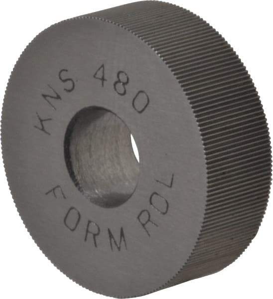 Made in USA - 3/4" Diam, 70° Tooth Angle, 80 TPI, Standard (Shape), Form Type High Speed Steel Straight Knurl Wheel - 1/4" Face Width, 1/4" Hole, Circular Pitch, Bright Finish, Series KN - Exact Industrial Supply