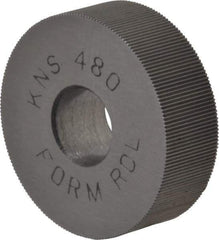 Made in USA - 3/4" Diam, 70° Tooth Angle, 80 TPI, Standard (Shape), Form Type High Speed Steel Straight Knurl Wheel - 1/4" Face Width, 1/4" Hole, Circular Pitch, Bright Finish, Series KN - Exact Industrial Supply