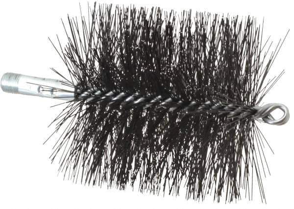 Schaefer Brush - 4-1/2" Brush Length, 4-1/2" Diam, Double Stem, Double Spiral Tube Brush - 7-1/2" Long, Tempered Steel Wire, 1/4" NPT Male Connection - Exact Industrial Supply