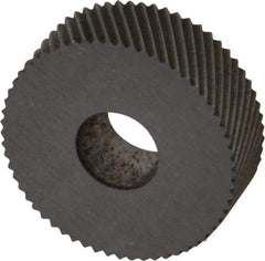 Made in USA - 3/4" Diam, 90° Tooth Angle, 30 TPI, Standard (Shape), Form Type High Speed Steel Left-Hand Diagonal Knurl Wheel - 1/4" Face Width, 1/4" Hole, Circular Pitch, 30° Helix, Bright Finish, Series KN - Exact Industrial Supply