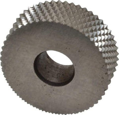 Made in USA - 3/4" Diam, 90° Tooth Angle, 25 TPI, Standard (Shape), Form Type High Speed Steel Male Diamond Knurl Wheel - 1/4" Face Width, 1/4" Hole, Circular Pitch, 30° Helix, Bright Finish, Series KN - Exact Industrial Supply