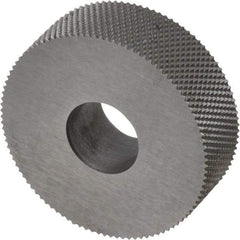 Made in USA - 3/4" Diam, 70° Tooth Angle, 50 TPI, Standard (Shape), Form Type High Speed Steel Male Diamond Knurl Wheel - 1/4" Face Width, 1/4" Hole, Circular Pitch, 30° Helix, Bright Finish, Series KN - Exact Industrial Supply