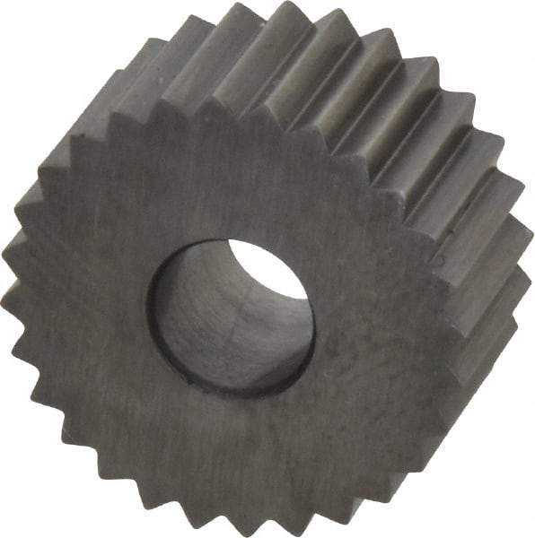 Made in USA - 3/4" Diam, 90° Tooth Angle, 12 TPI, Standard (Shape), Form Type High Speed Steel Straight Knurl Wheel - 3/8" Face Width, 1/4" Hole, Circular Pitch, Bright Finish, Series KP - Exact Industrial Supply