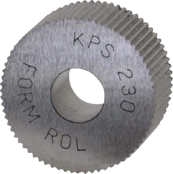 Made in USA - 3/4" Diam, 90° Tooth Angle, 30 TPI, Standard (Shape), Form Type High Speed Steel Straight Knurl Wheel - 3/8" Face Width, 1/4" Hole, Circular Pitch, Bright Finish, Series KP - Exact Industrial Supply