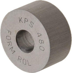 Made in USA - 3/4" Diam, 70° Tooth Angle, 80 TPI, Standard (Shape), Form Type High Speed Steel Straight Knurl Wheel - 3/8" Face Width, 1/4" Hole, Circular Pitch, Bright Finish, Series KP - Exact Industrial Supply