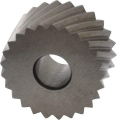 Made in USA - 3/4" Diam, 90° Tooth Angle, 12 TPI, Standard (Shape), Form Type High Speed Steel Right-Hand Diagonal Knurl Wheel - 3/8" Face Width, 1/4" Hole, Circular Pitch, 30° Helix, Bright Finish, Series KP - Exact Industrial Supply
