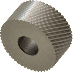 Made in USA - 3/4" Diam, 90° Tooth Angle, 21 TPI, Standard (Shape), Form Type High Speed Steel Right-Hand Diagonal Knurl Wheel - 3/8" Face Width, 1/4" Hole, Circular Pitch, 30° Helix, Bright Finish, Series KP - Exact Industrial Supply