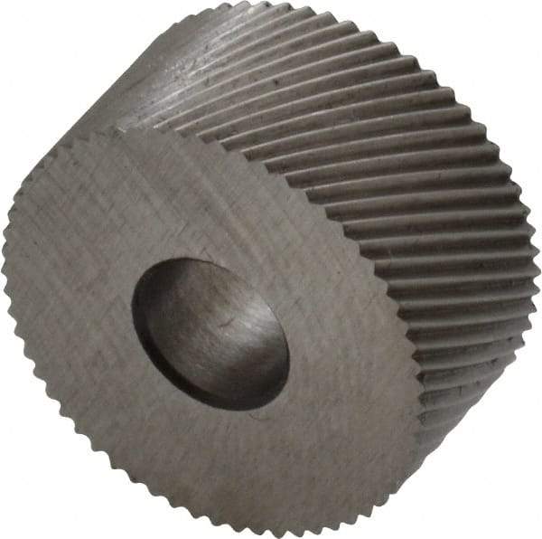 Made in USA - 3/4" Diam, 90° Tooth Angle, 30 TPI, Standard (Shape), Form Type High Speed Steel Right-Hand Diagonal Knurl Wheel - 3/8" Face Width, 1/4" Hole, Circular Pitch, 30° Helix, Bright Finish, Series KP - Exact Industrial Supply