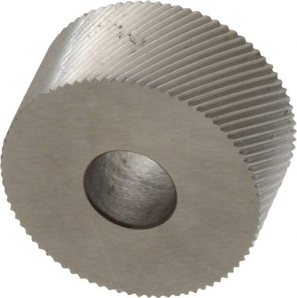 Made in USA - 3/4" Diam, 90° Tooth Angle, 40 TPI, Standard (Shape), Form Type High Speed Steel Right-Hand Diagonal Knurl Wheel - 3/8" Face Width, 1/4" Hole, Circular Pitch, 30° Helix, Bright Finish, Series KP - Exact Industrial Supply