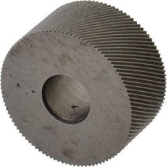 Made in USA - 3/4" Diam, 70° Tooth Angle, 50 TPI, Standard (Shape), Form Type High Speed Steel Right-Hand Diagonal Knurl Wheel - 3/8" Face Width, 1/4" Hole, Circular Pitch, 30° Helix, Bright Finish, Series KP - Exact Industrial Supply