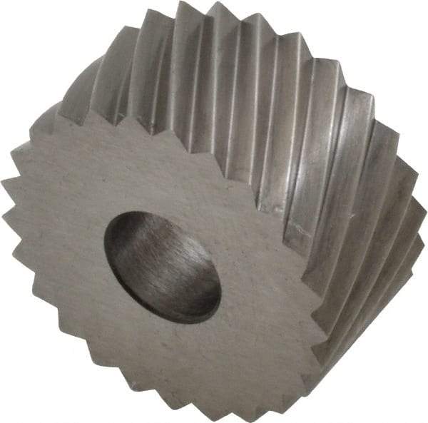 Made in USA - 3/4" Diam, 90° Tooth Angle, 12 TPI, Standard (Shape), Form Type High Speed Steel Left-Hand Diagonal Knurl Wheel - 3/8" Face Width, 1/4" Hole, Circular Pitch, 30° Helix, Bright Finish, Series KP - Exact Industrial Supply